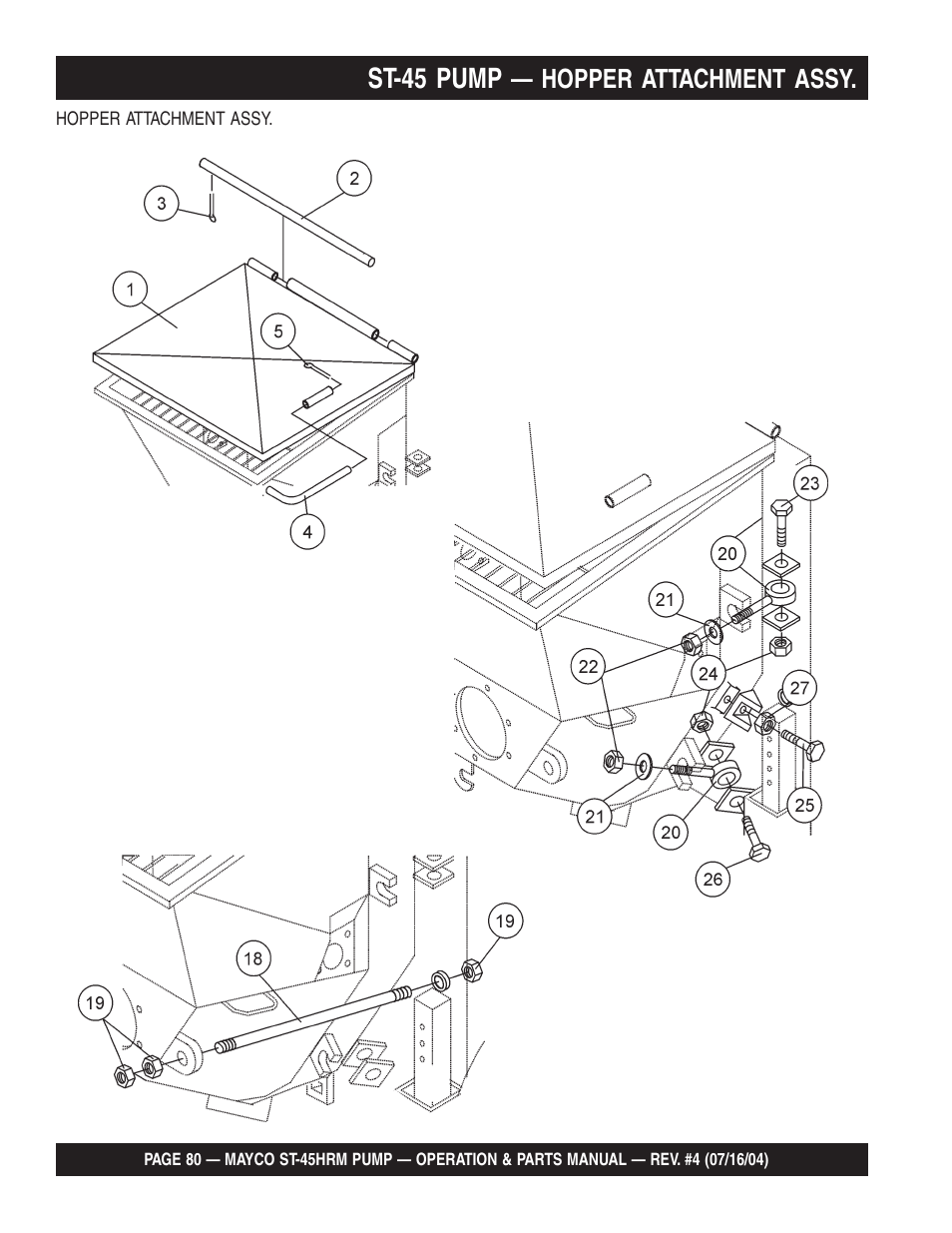 St-45 pump, Hopper attachment assy | Multiquip SCRUCTURAL CONCRETE PUMP ST-45HRM User Manual | Page 80 / 132