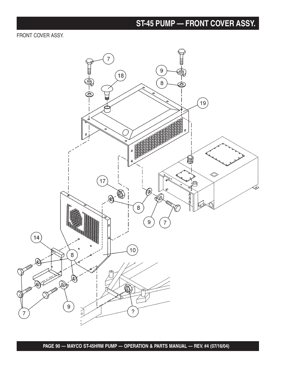 St-45 pump — front cover assy | Multiquip SCRUCTURAL CONCRETE PUMP ST-45HRM User Manual | Page 90 / 132