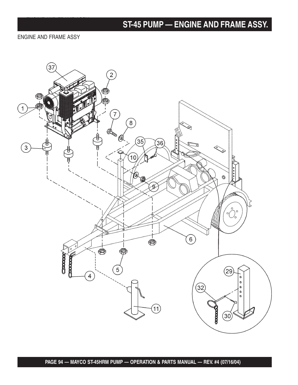 St-45 pump — engine and frame assy | Multiquip SCRUCTURAL CONCRETE PUMP ST-45HRM User Manual | Page 94 / 132