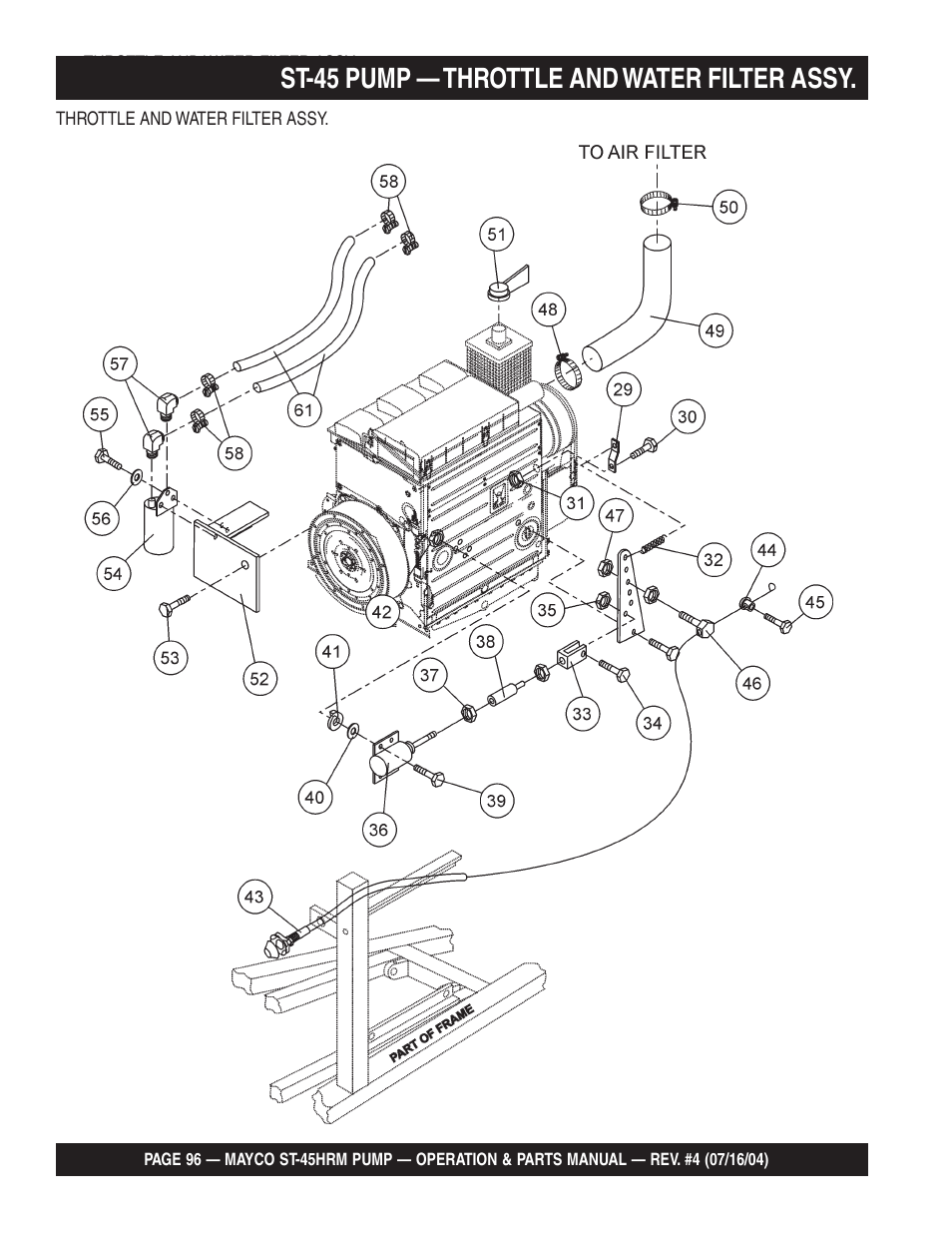 St-45 pump — throttle and water filter assy | Multiquip SCRUCTURAL CONCRETE PUMP ST-45HRM User Manual | Page 96 / 132