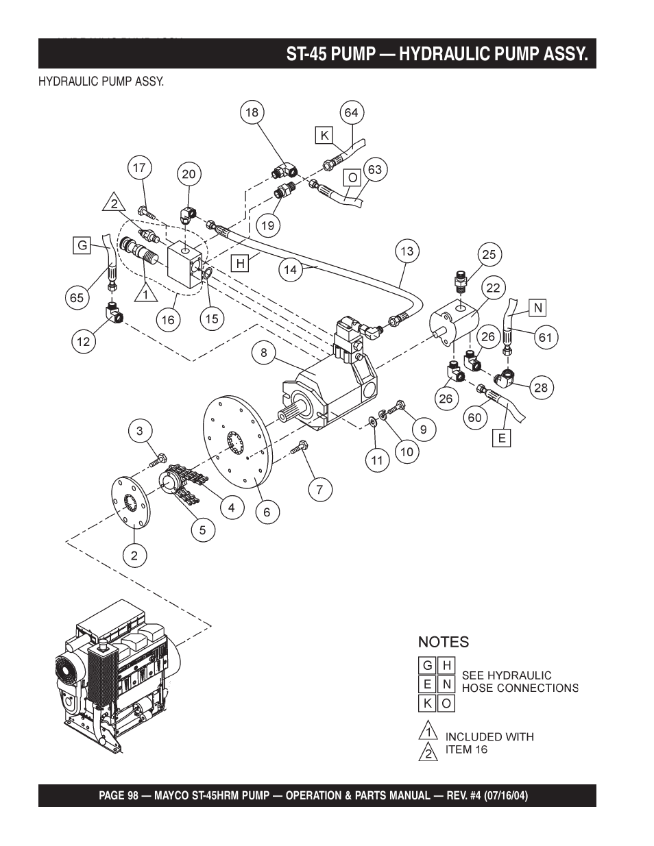 St-45 pump — hydraulic pump assy | Multiquip SCRUCTURAL CONCRETE PUMP ST-45HRM User Manual | Page 98 / 132