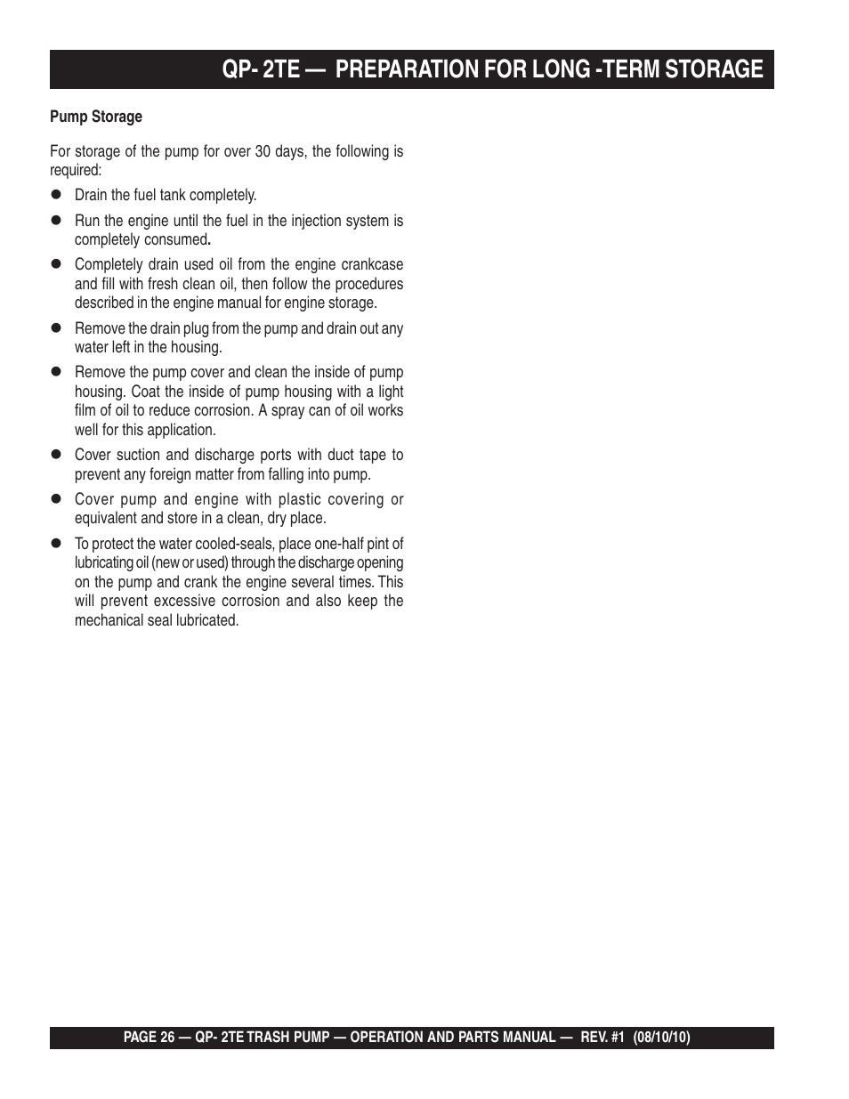 Qp- 2te — preparation for long -term storage | Multiquip Trash Pump Qp-2TE User Manual | Page 26 / 58