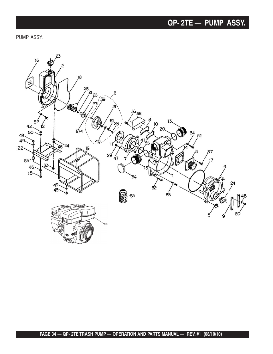 Qp- 2te — pump assy | Multiquip Trash Pump Qp-2TE User Manual | Page 34 / 58