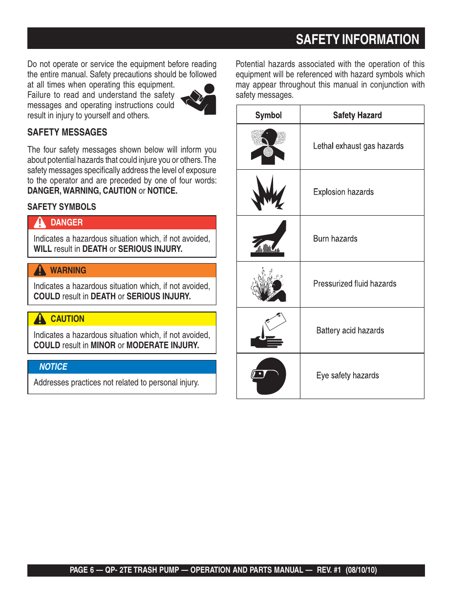 Safety information | Multiquip Trash Pump Qp-2TE User Manual | Page 6 / 58
