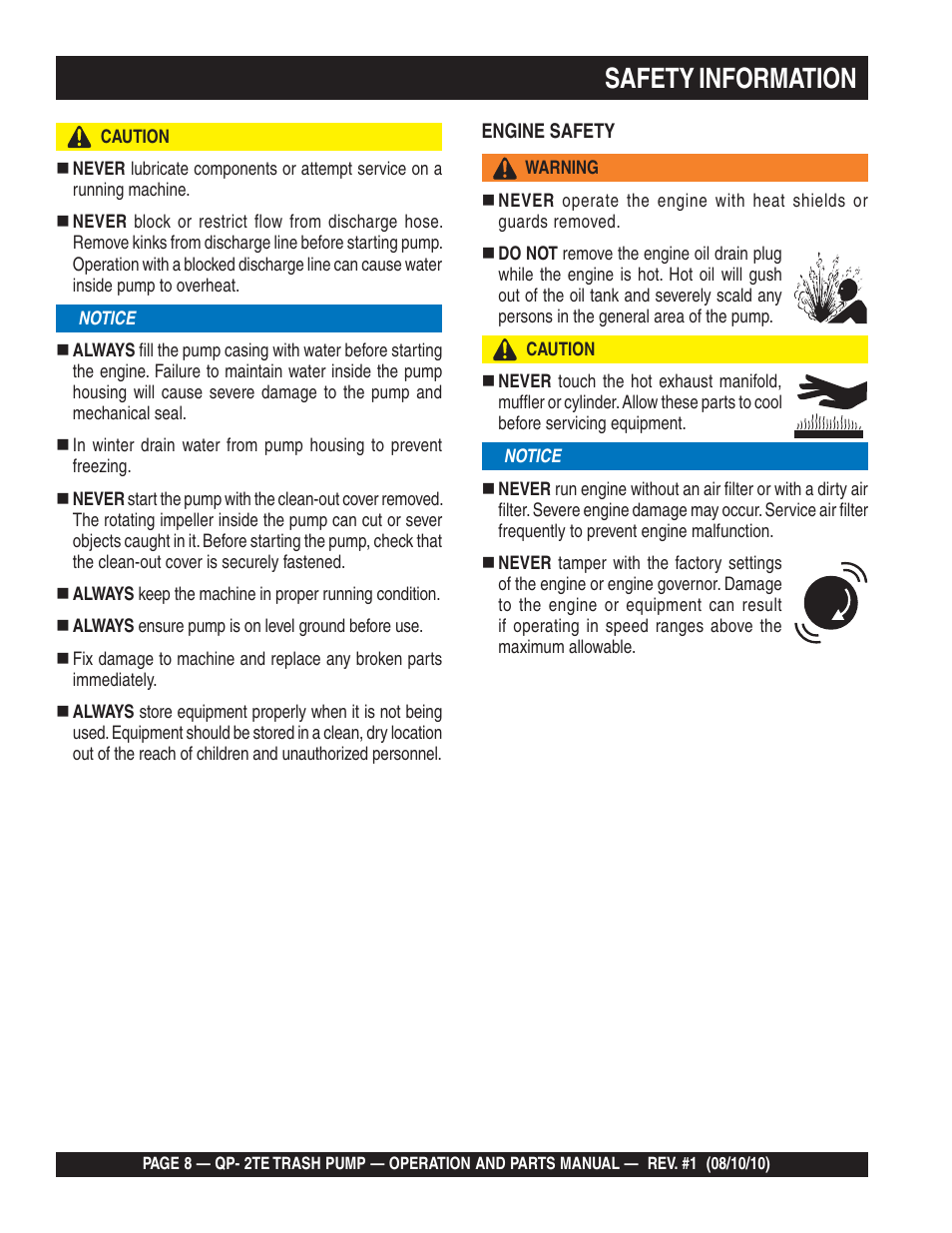 Safety information | Multiquip Trash Pump Qp-2TE User Manual | Page 8 / 58