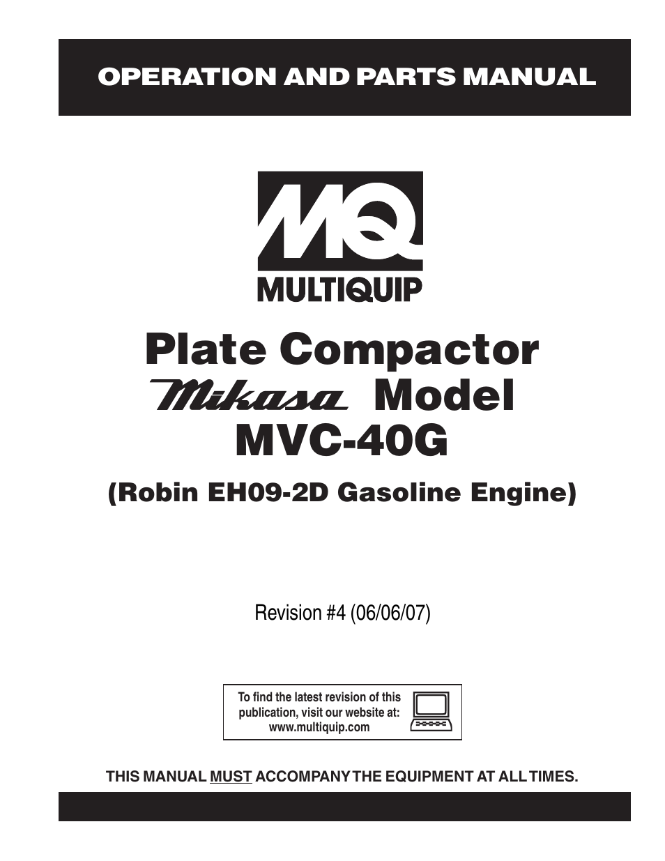 Multiquip Plate Compactor MVC-40G User Manual | 62 pages