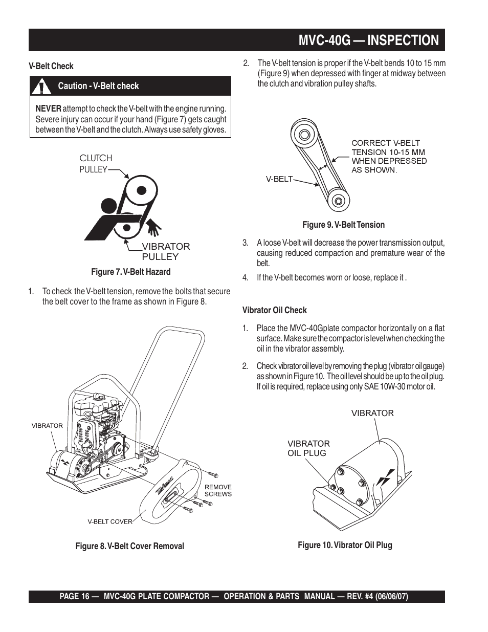 Mvc-40g — inspection | Multiquip Plate Compactor MVC-40G User Manual | Page 16 / 62