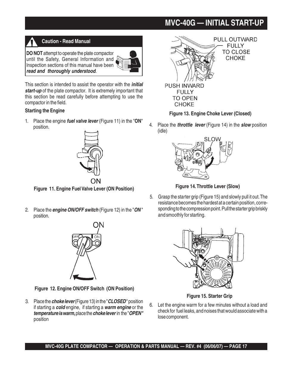 Mvc-40g — initial start-up | Multiquip Plate Compactor MVC-40G User Manual | Page 17 / 62