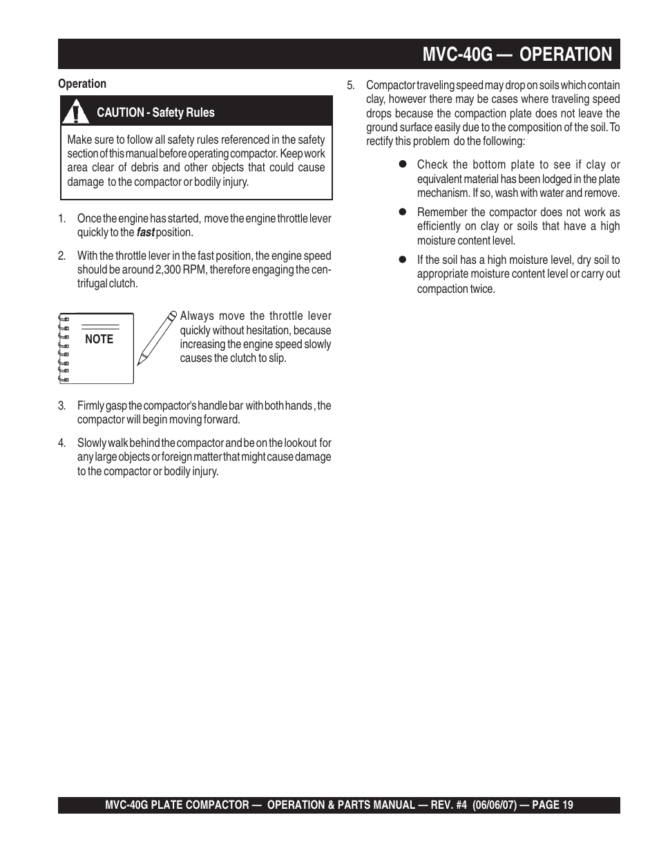 Mvc-40g — operation | Multiquip Plate Compactor MVC-40G User Manual | Page 19 / 62