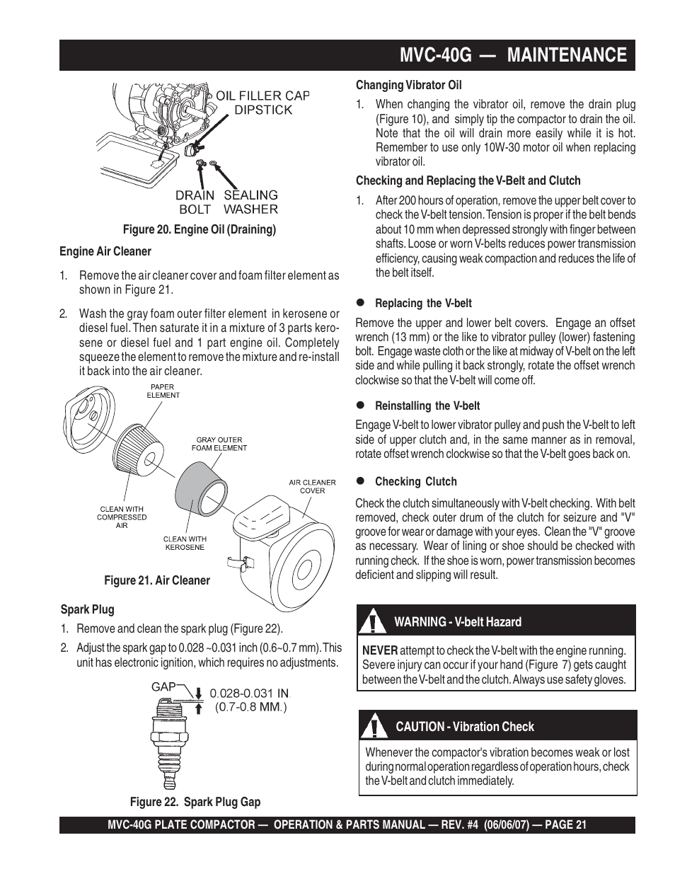 Mvc-40g — maintenance | Multiquip Plate Compactor MVC-40G User Manual | Page 21 / 62
