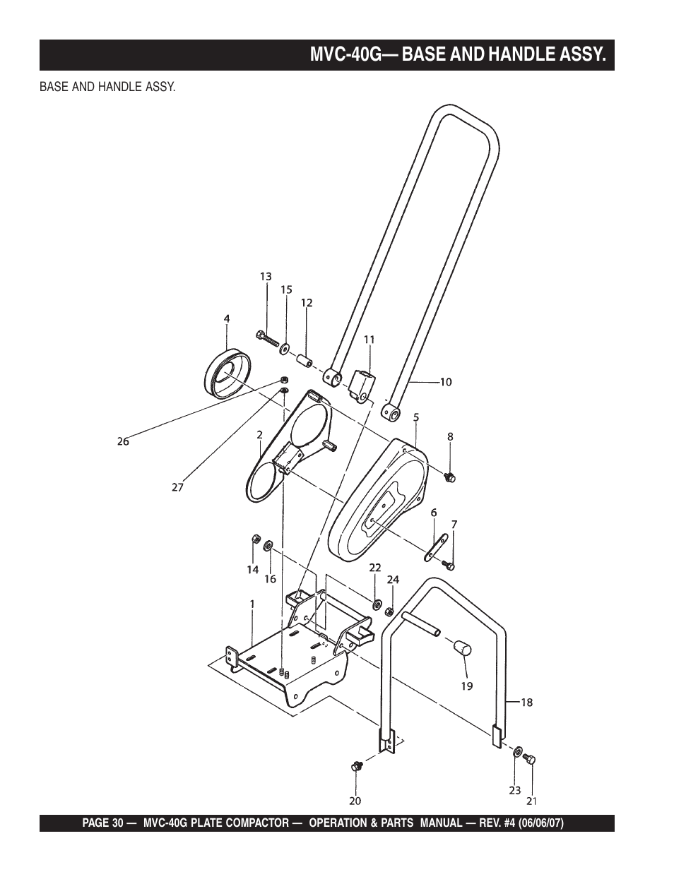 Mvc-40g— base and handle assy | Multiquip Plate Compactor MVC-40G User Manual | Page 30 / 62