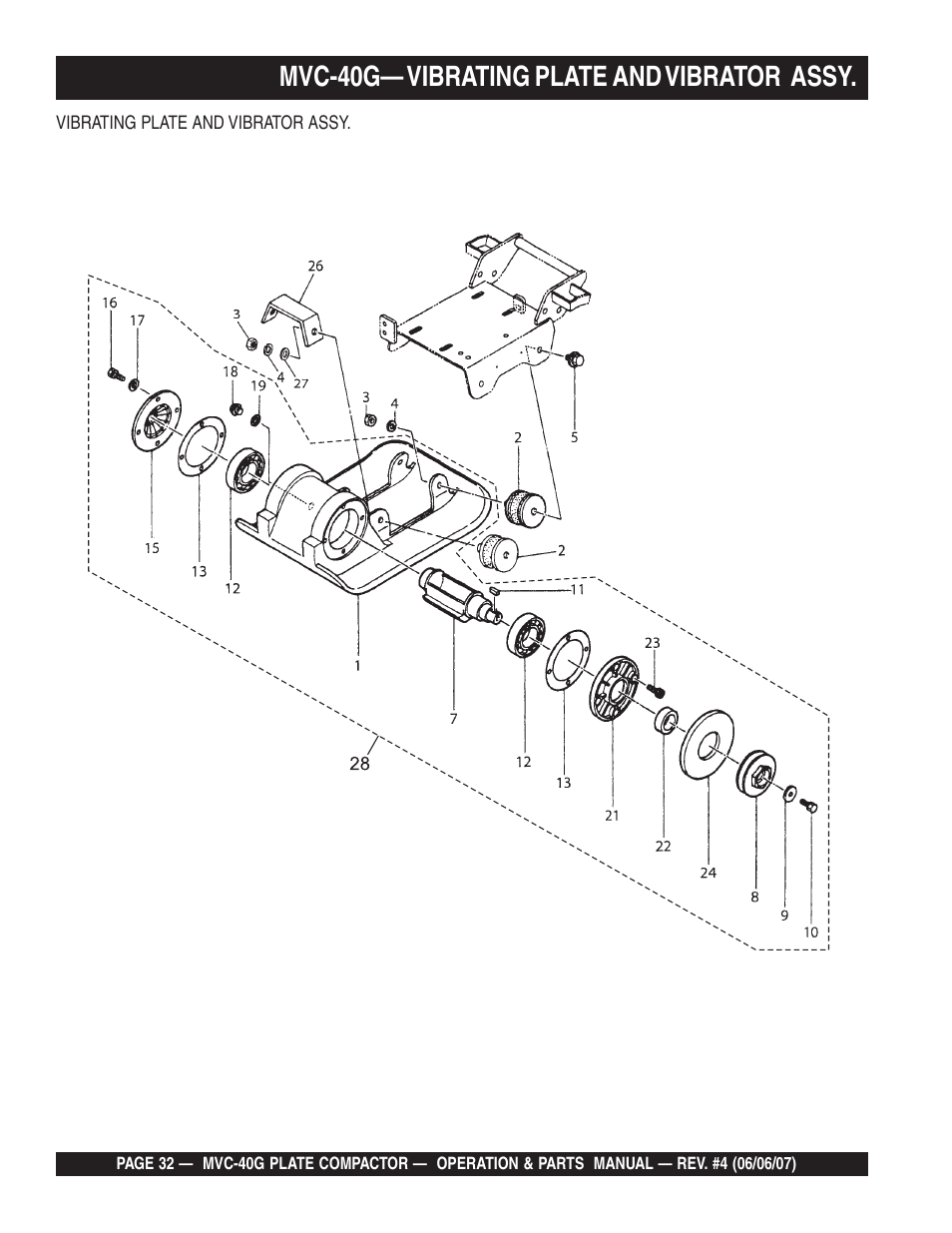 Mvc-40g— vibrating plate and vibrator assy | Multiquip Plate Compactor MVC-40G User Manual | Page 32 / 62