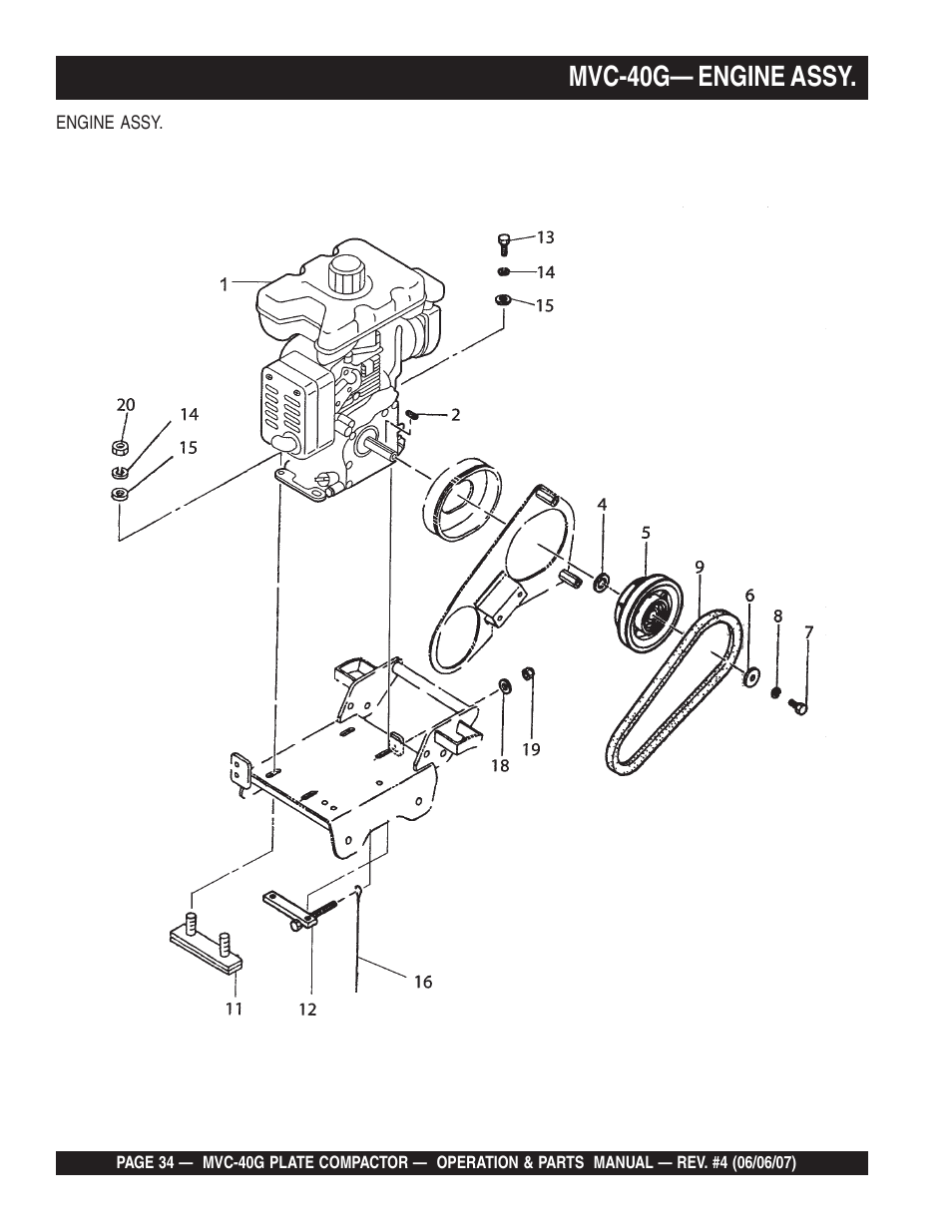 Mvc-40g— engine assy | Multiquip Plate Compactor MVC-40G User Manual | Page 34 / 62