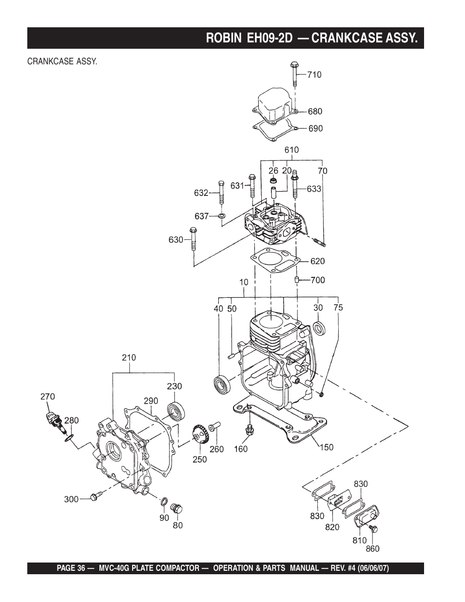 Robin eh09-2d — crankcase assy | Multiquip Plate Compactor MVC-40G User Manual | Page 36 / 62