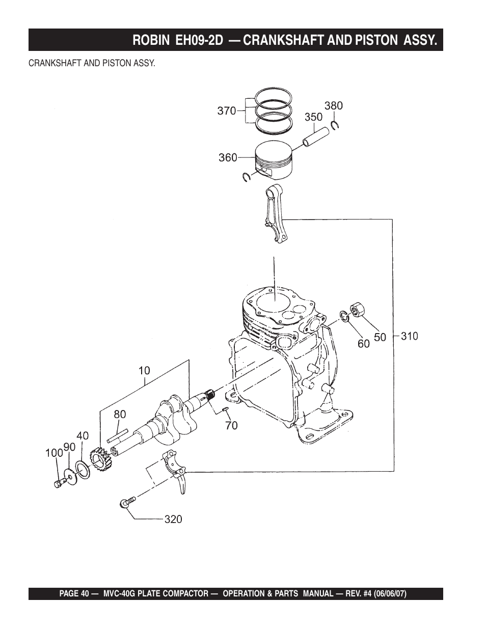 Robin eh09-2d — crankshaft and piston assy | Multiquip Plate Compactor MVC-40G User Manual | Page 40 / 62