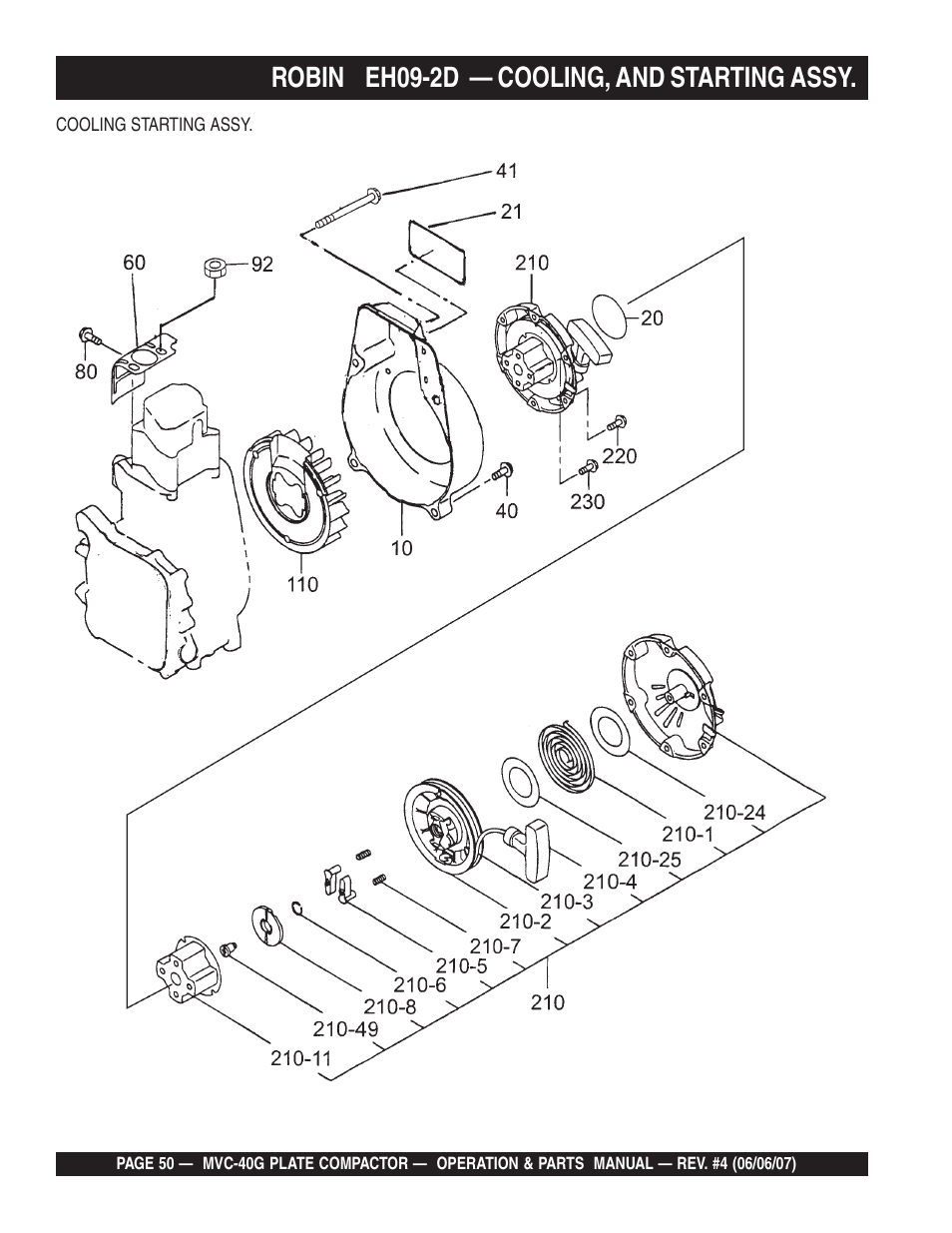 Robin eh09-2d — cooling, and starting assy | Multiquip Plate Compactor MVC-40G User Manual | Page 50 / 62