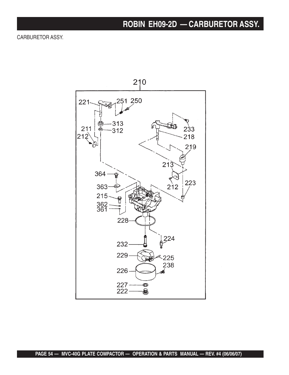 Robin eh09-2d — carburetor assy | Multiquip Plate Compactor MVC-40G User Manual | Page 54 / 62