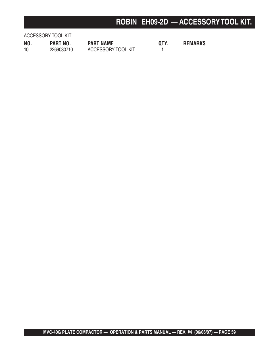 Robin eh09-2d — accessory tool kit | Multiquip Plate Compactor MVC-40G User Manual | Page 59 / 62