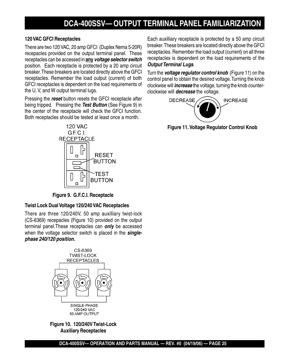 Dca-400ssv— output terminal panel familiarization | Multiquip 60 Hz Generator DCA-400SSV User Manual | Page 25 / 98