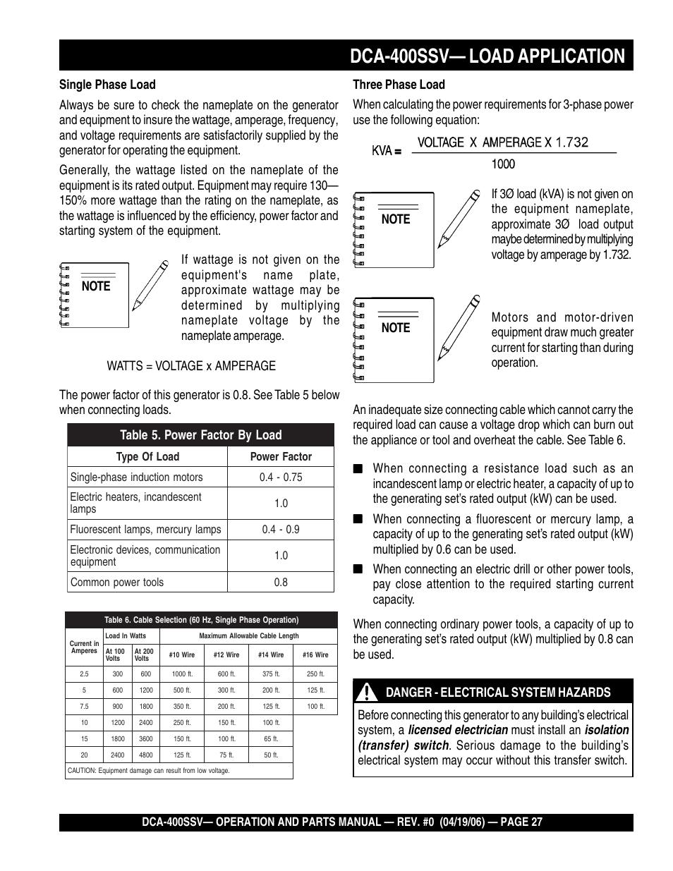 1dca-400ssv— load application | Multiquip 60 Hz Generator DCA-400SSV User Manual | Page 27 / 98
