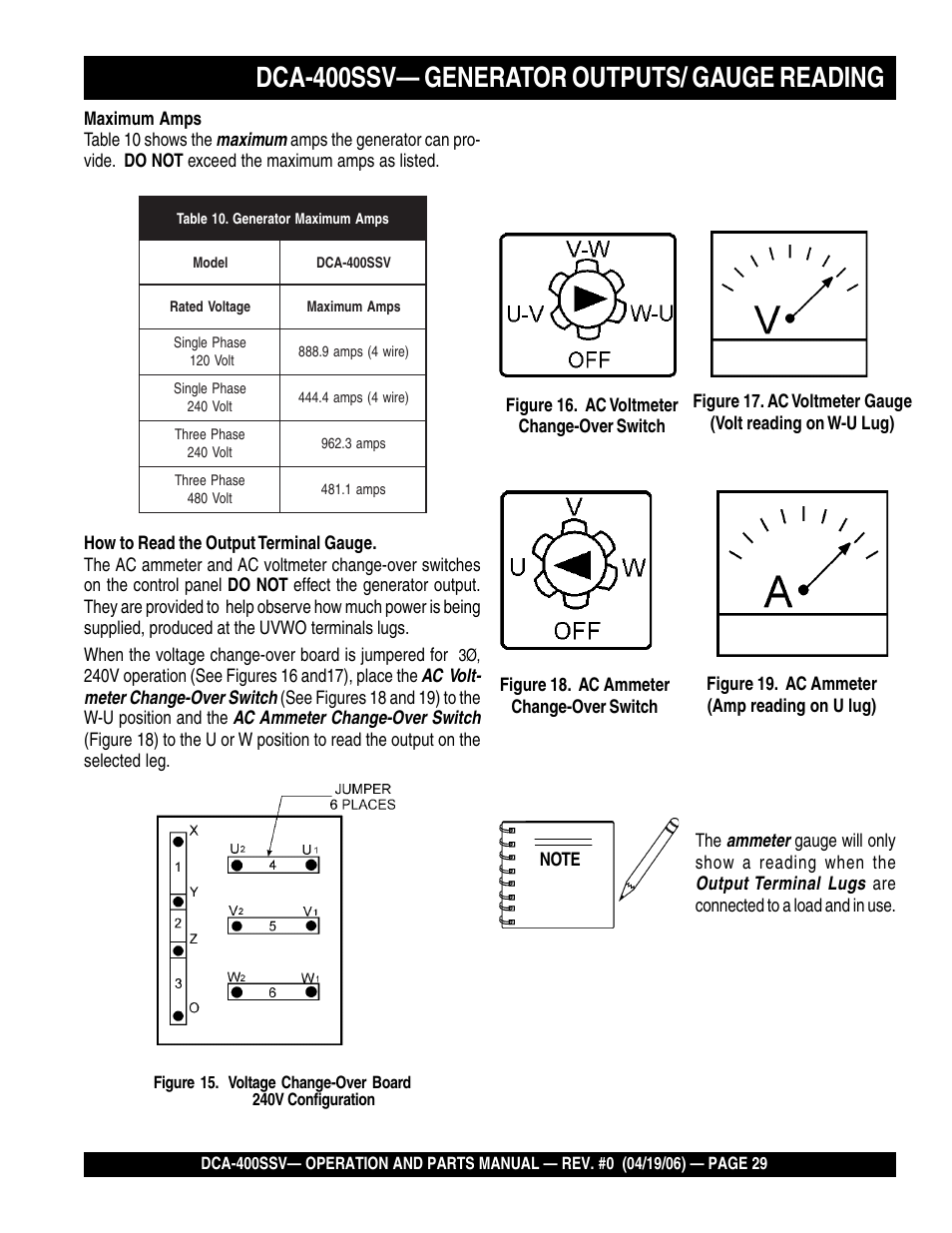 Dca-400ssv— generator outputs/ gauge reading | Multiquip 60 Hz Generator DCA-400SSV User Manual | Page 29 / 98