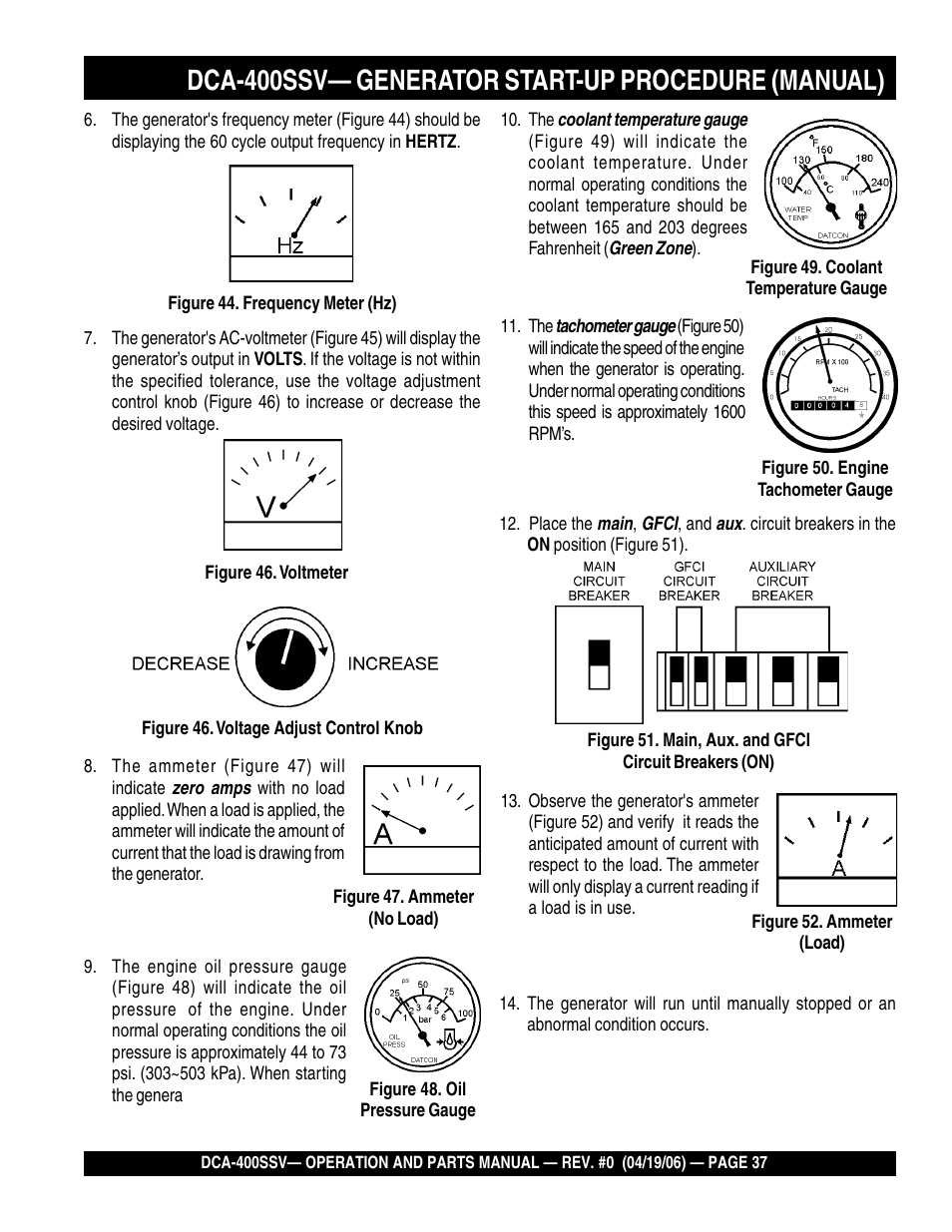1dca-400ssv— generator start-up procedure (manual) | Multiquip 60 Hz Generator DCA-400SSV User Manual | Page 37 / 98