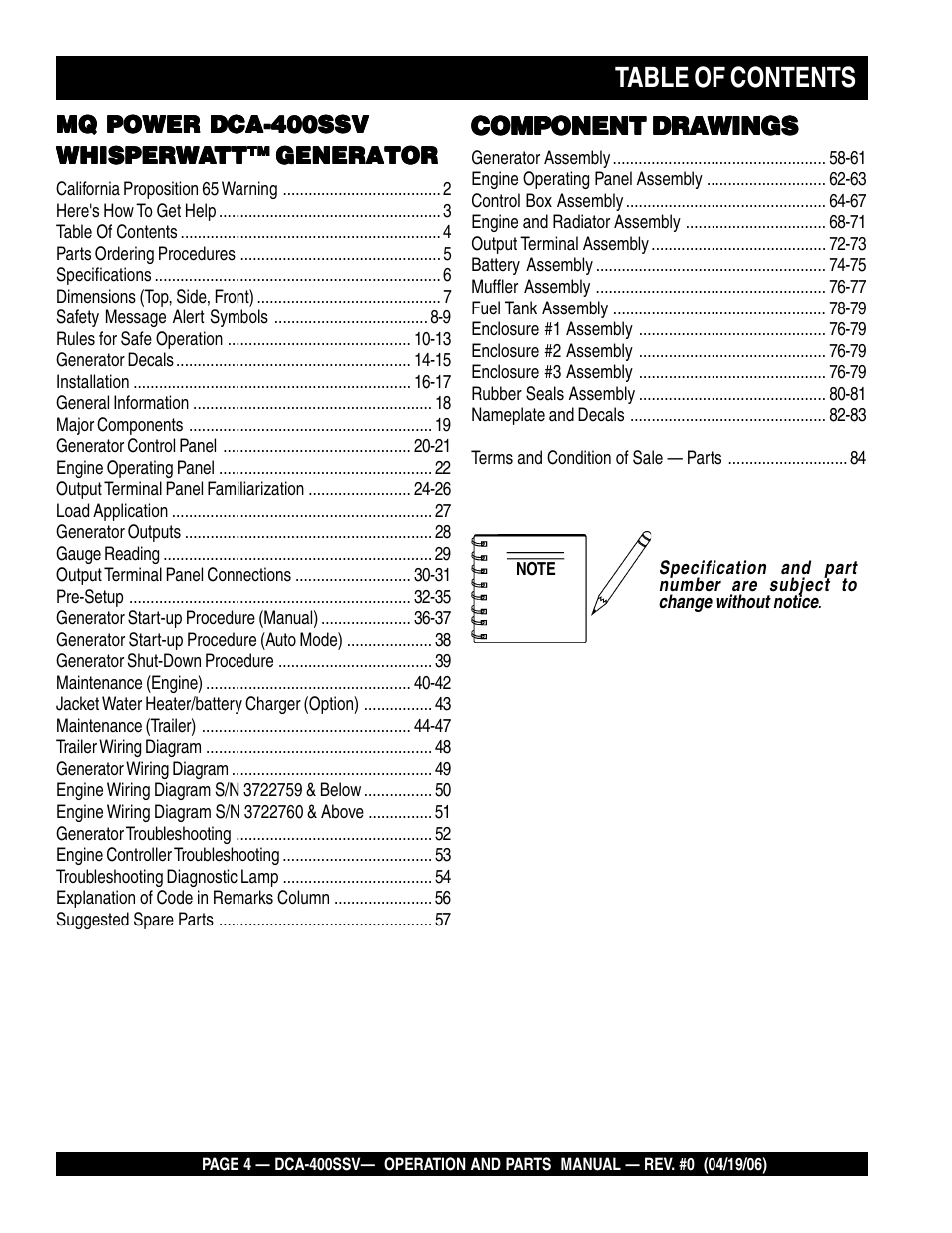 Multiquip 60 Hz Generator DCA-400SSV User Manual | Page 4 / 98