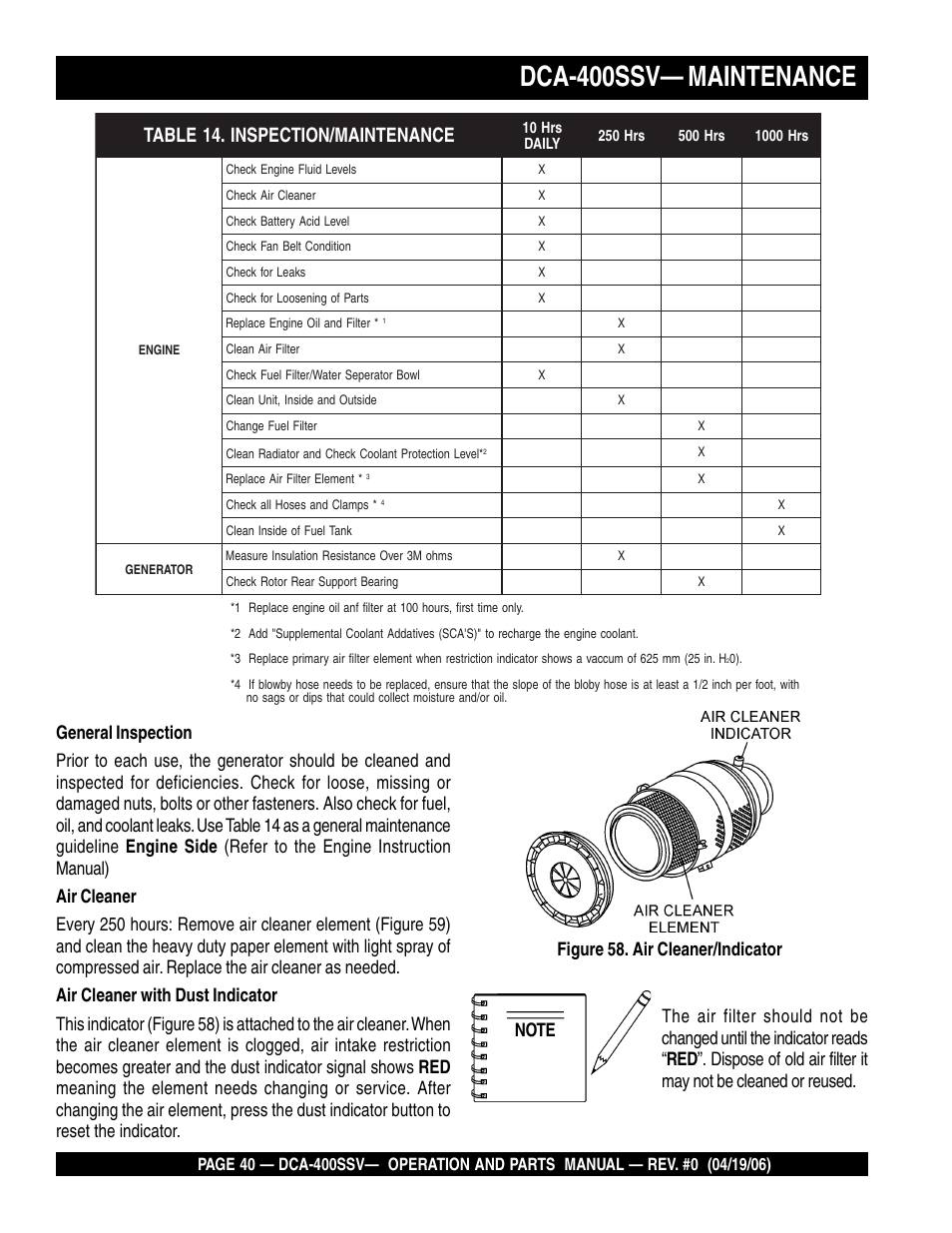 Dca-400ssv— maintenance | Multiquip 60 Hz Generator DCA-400SSV User Manual | Page 40 / 98
