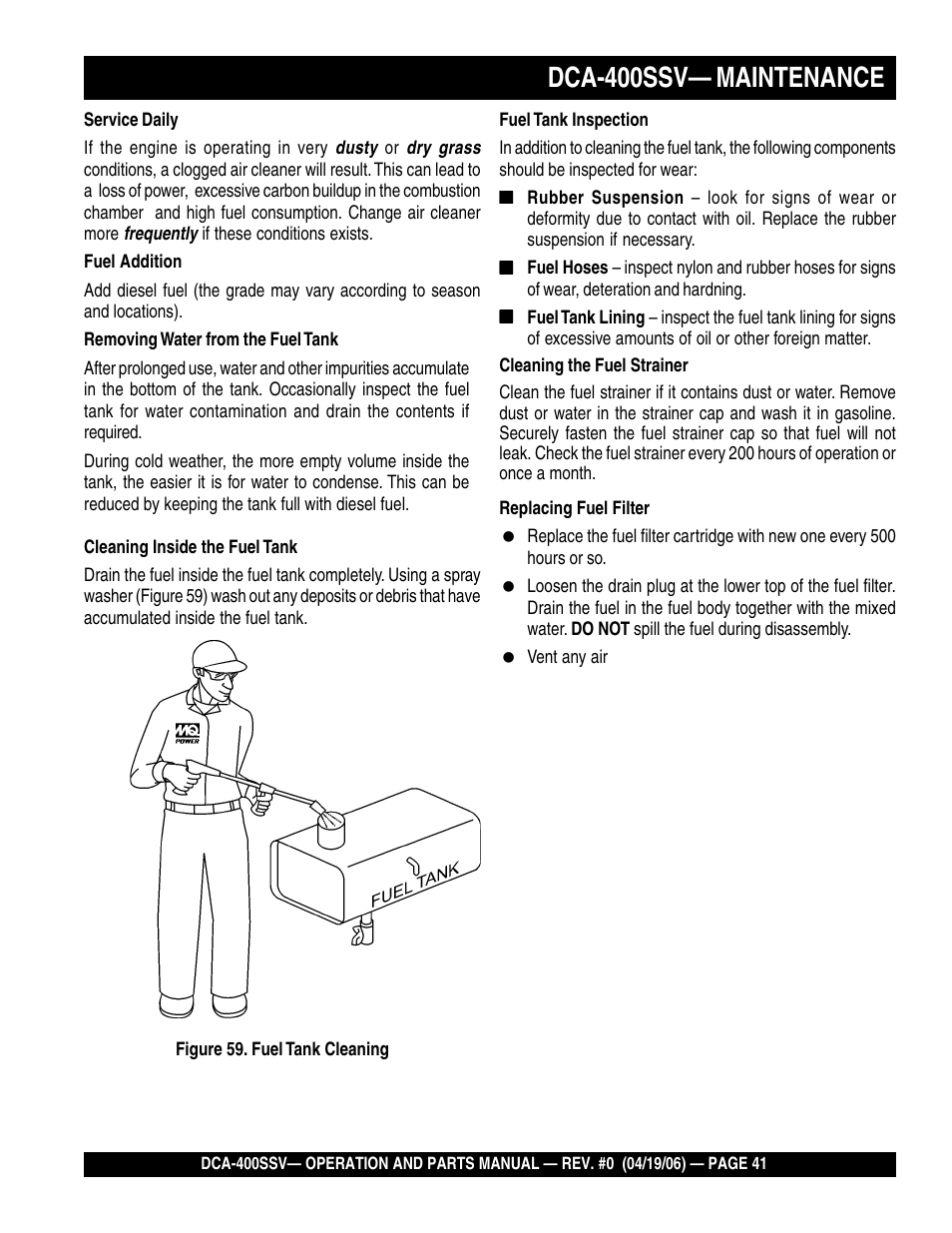 Dca-400ssv— maintenance | Multiquip 60 Hz Generator DCA-400SSV User Manual | Page 41 / 98