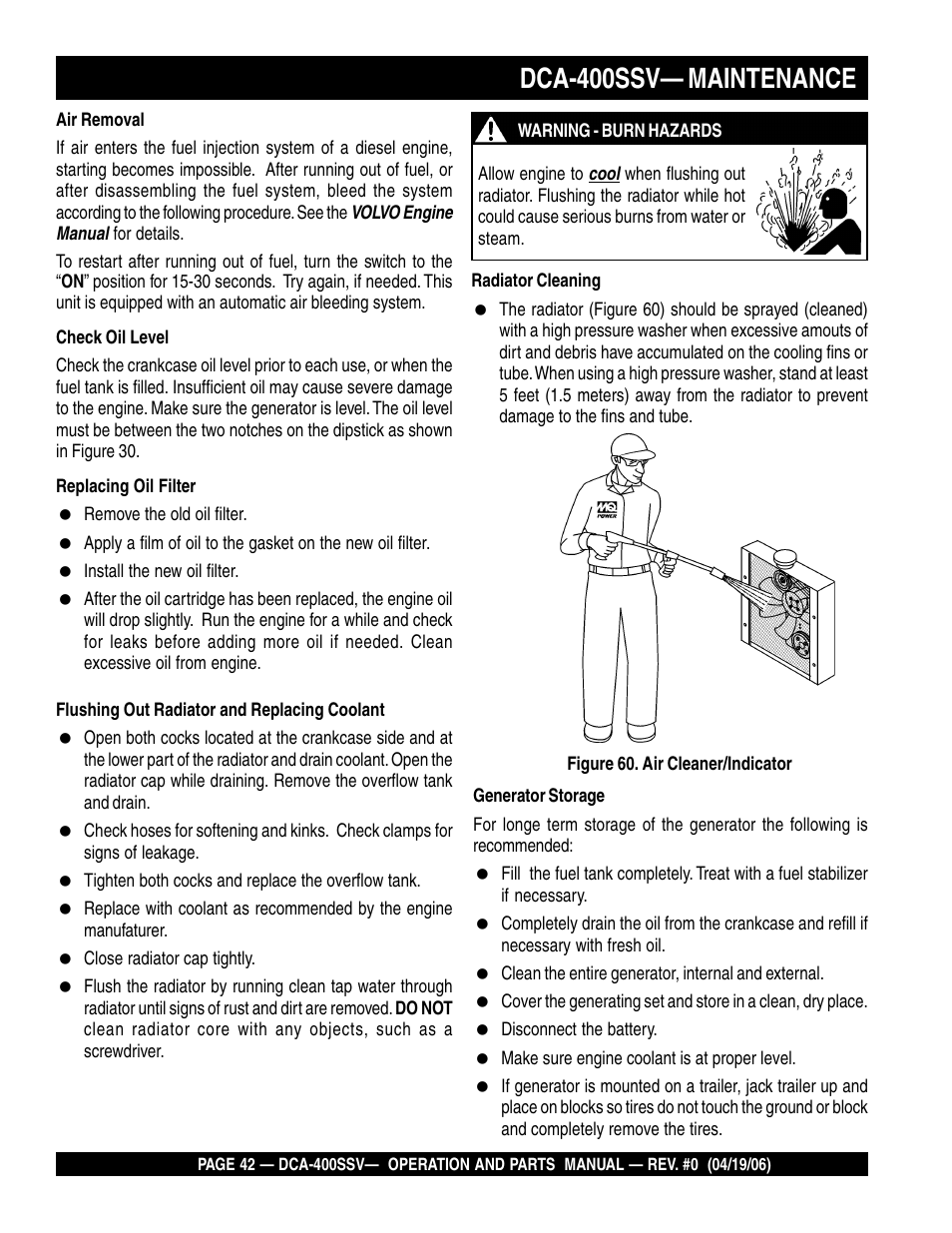 Dca-400ssv— maintenance | Multiquip 60 Hz Generator DCA-400SSV User Manual | Page 42 / 98