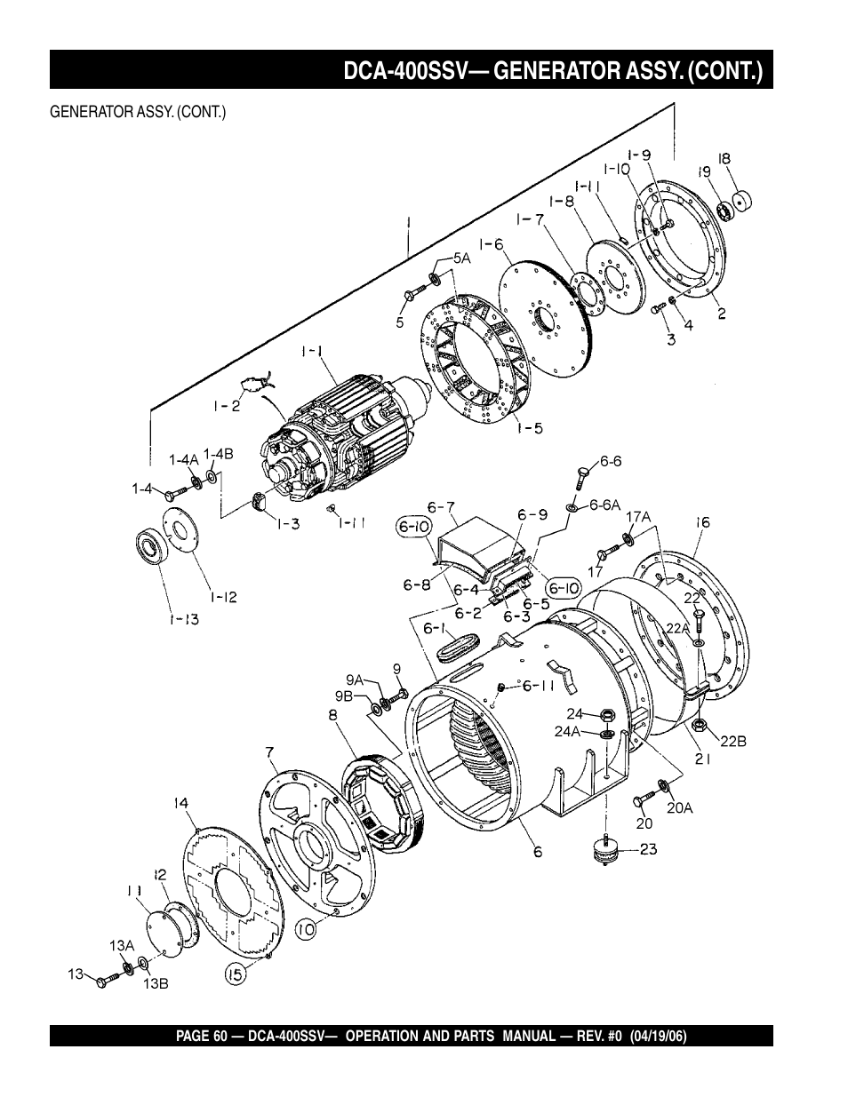 Dca-400ssv— generator assy. (cont.) | Multiquip 60 Hz Generator DCA-400SSV User Manual | Page 60 / 98