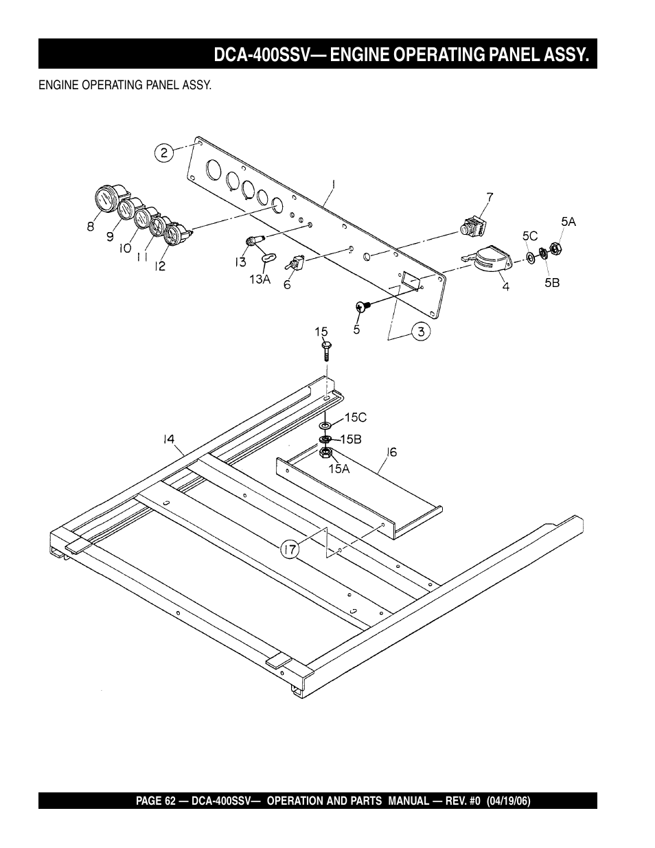 Dca-400ssv— engine operating panel assy | Multiquip 60 Hz Generator DCA-400SSV User Manual | Page 62 / 98