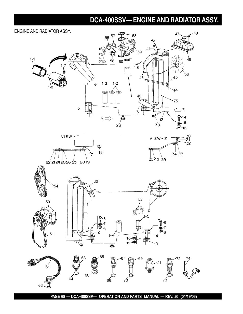 Dca-400ssv— engine and radiator assy | Multiquip 60 Hz Generator DCA-400SSV User Manual | Page 68 / 98