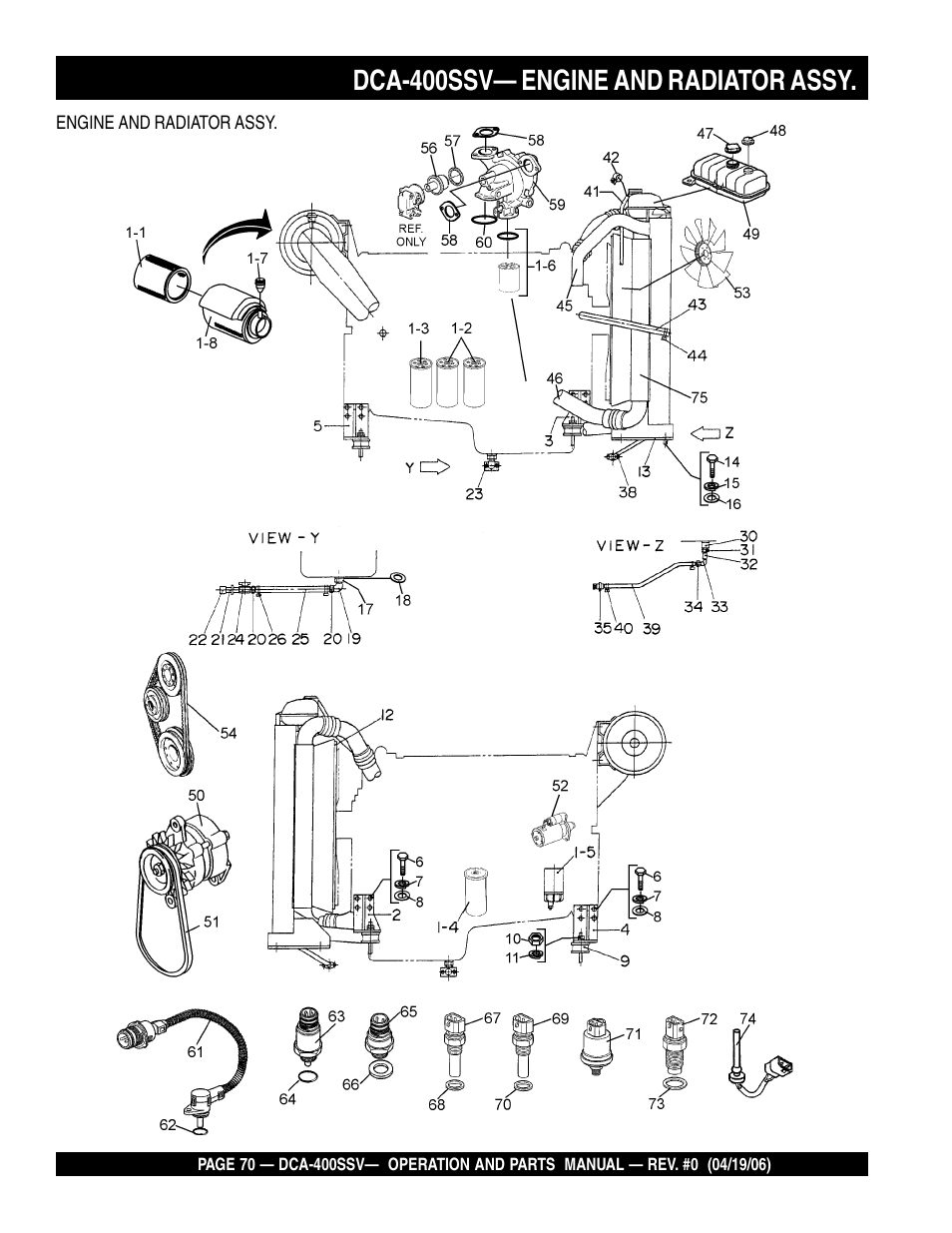 Dca-400ssv— engine and radiator assy | Multiquip 60 Hz Generator DCA-400SSV User Manual | Page 70 / 98