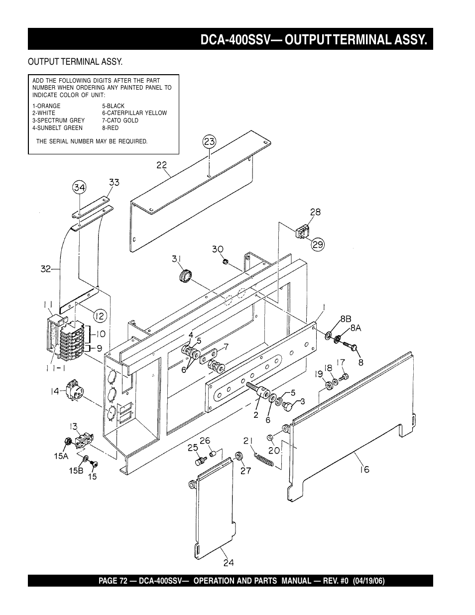 Dca-400ssv— output terminal assy, Output terminal assy | Multiquip 60 Hz Generator DCA-400SSV User Manual | Page 72 / 98