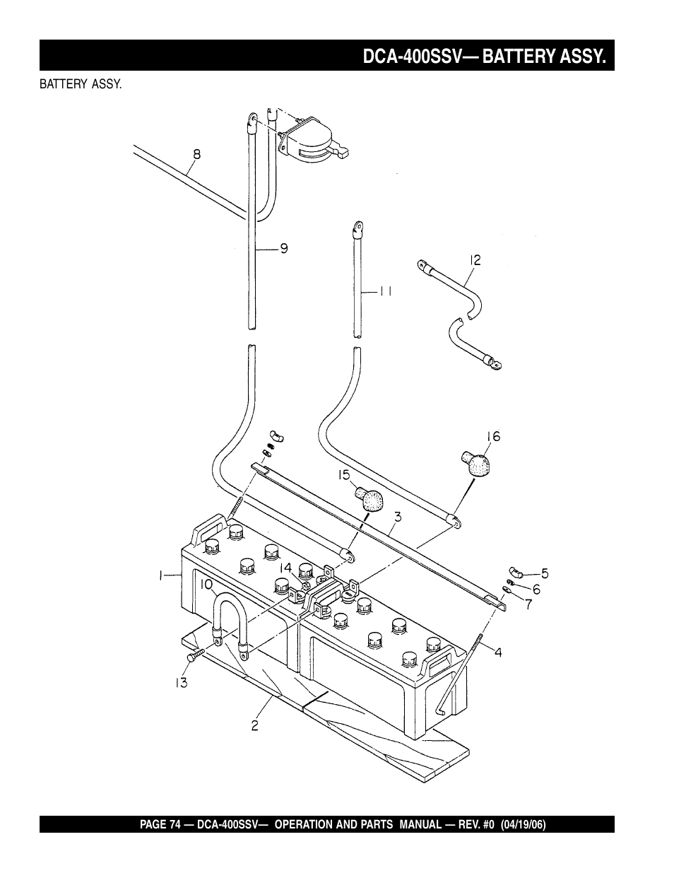 Dca-400ssv— battery assy | Multiquip 60 Hz Generator DCA-400SSV User Manual | Page 74 / 98