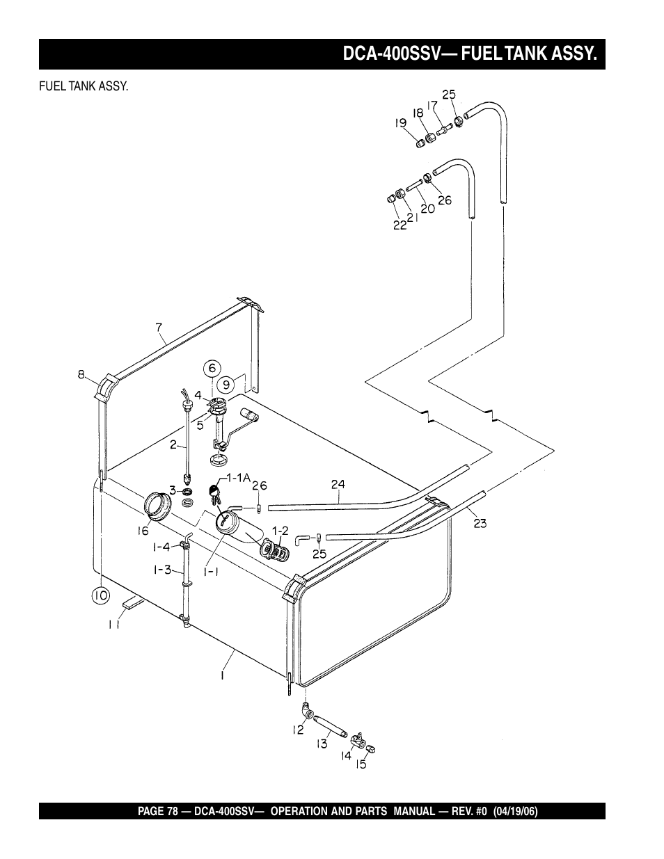 Dca-400ssv— fuel tank assy | Multiquip 60 Hz Generator DCA-400SSV User Manual | Page 78 / 98