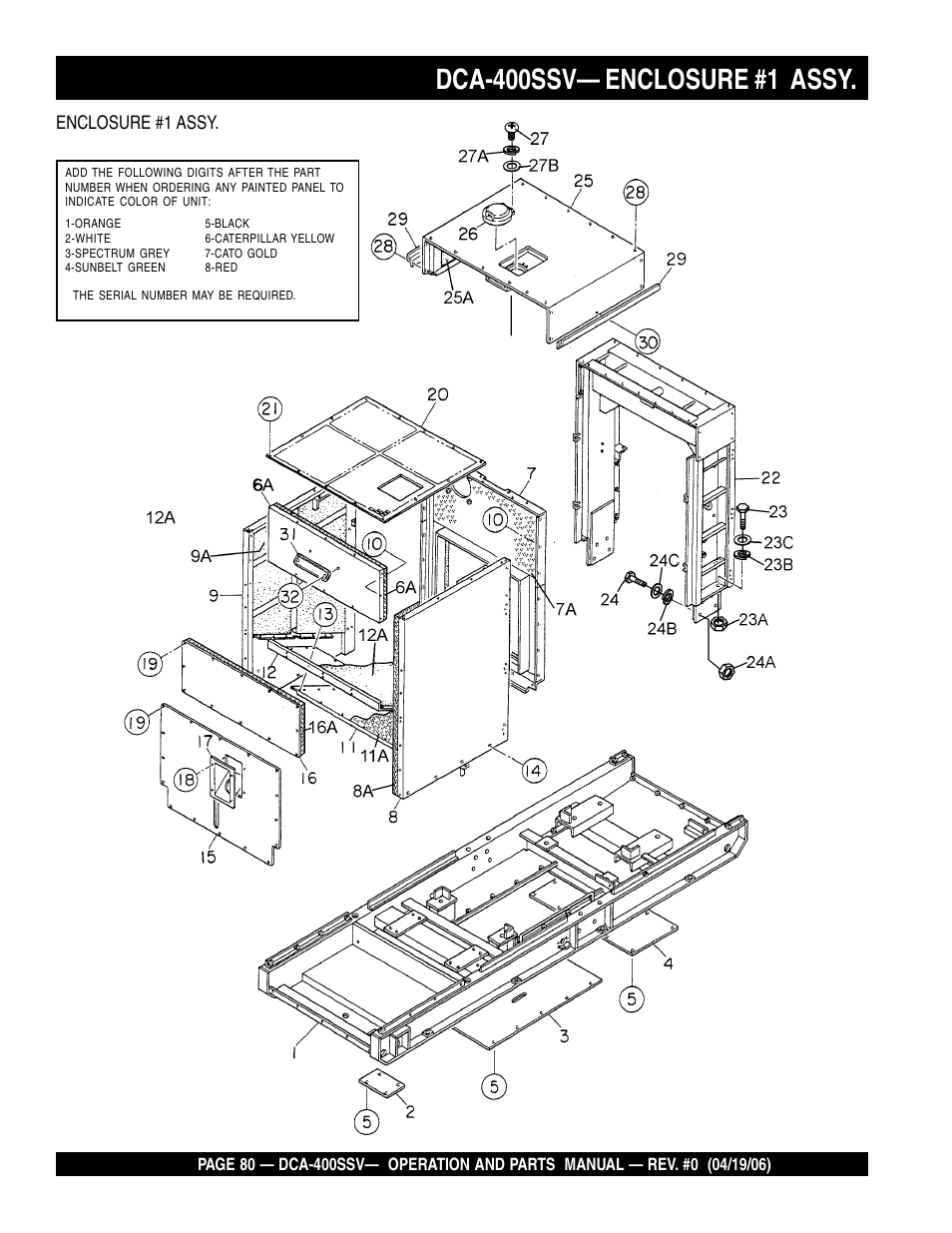 Dca-400ssv— enclosure #1 assy, Enclosure #1 assy | Multiquip 60 Hz Generator DCA-400SSV User Manual | Page 80 / 98