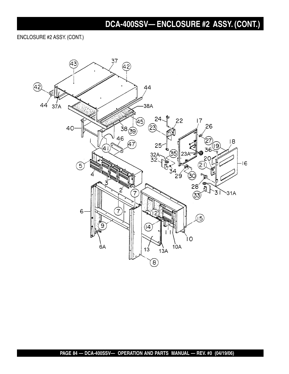 Dca-400ssv— enclosure #2 assy. (cont.) | Multiquip 60 Hz Generator DCA-400SSV User Manual | Page 84 / 98