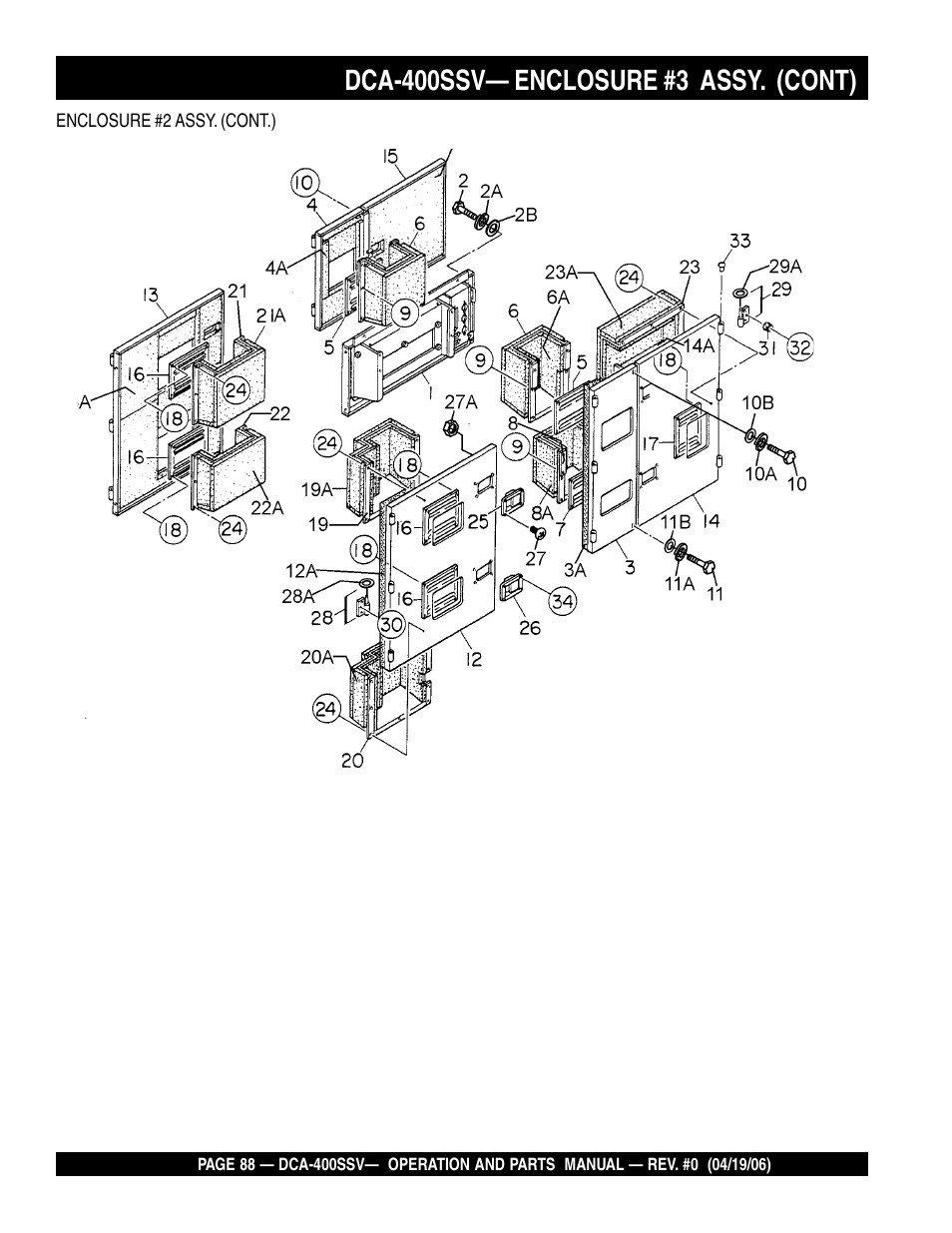 Dca-400ssv— enclosure #3 assy. (cont) | Multiquip 60 Hz Generator DCA-400SSV User Manual | Page 88 / 98