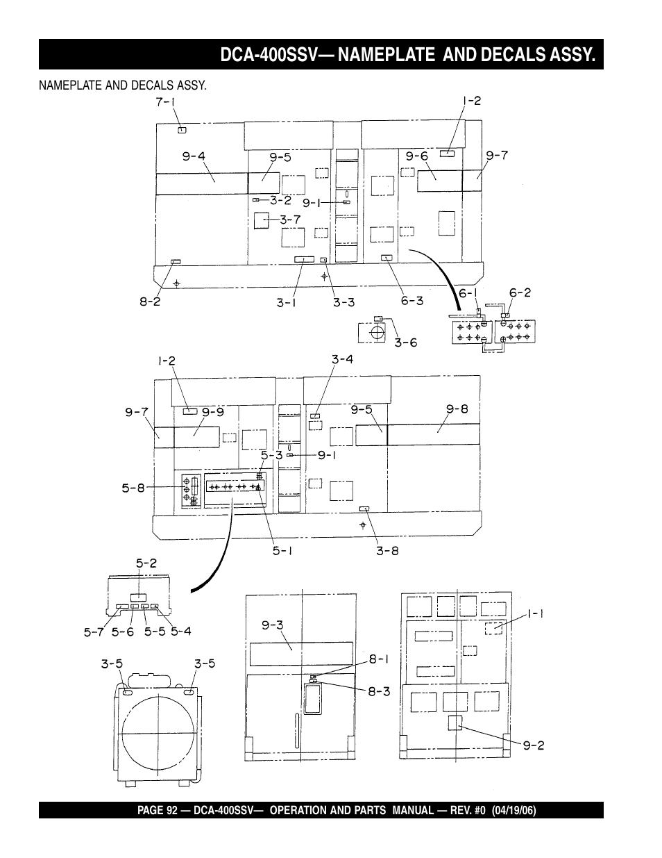 Dca-400ssv— nameplate and decals assy | Multiquip 60 Hz Generator DCA-400SSV User Manual | Page 92 / 98