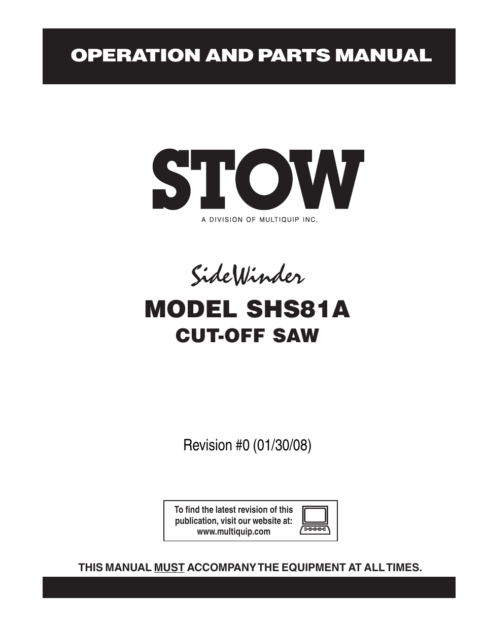 Multiquip Stow SideWinder Cut-Off Saw SHS81A User Manual | 68 pages