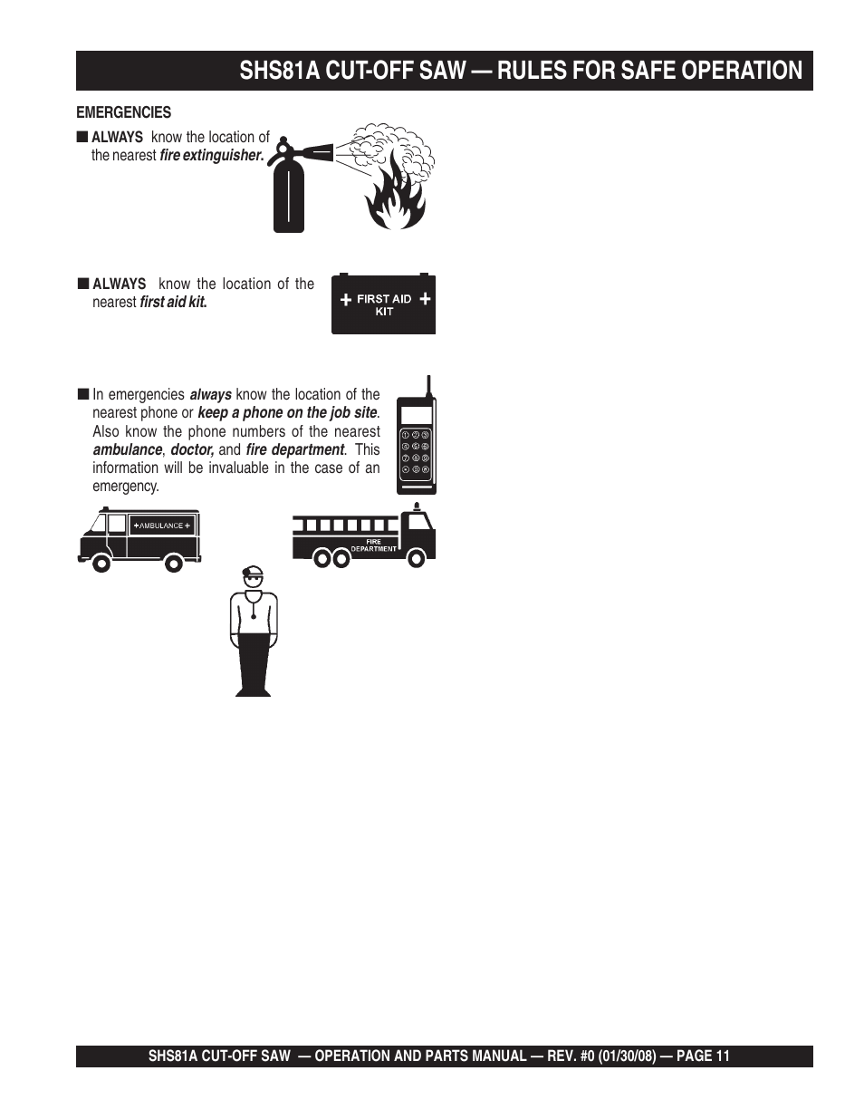 Shs81a cut-off saw — rules for safe operation | Multiquip Stow SideWinder Cut-Off Saw SHS81A User Manual | Page 11 / 68