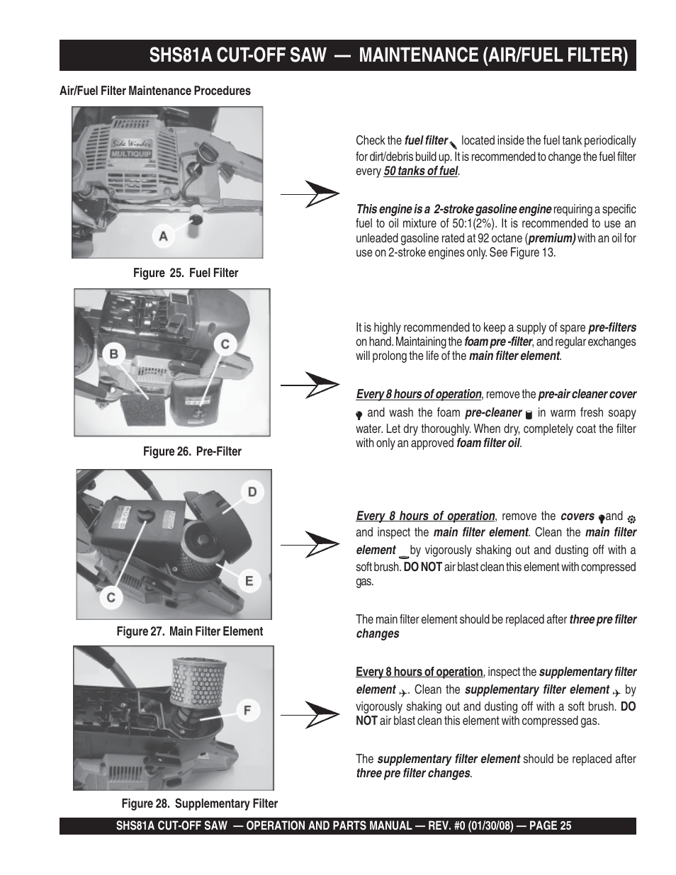 Shs81a cut-off saw, Maintenance (air/fuel filter) | Multiquip Stow SideWinder Cut-Off Saw SHS81A User Manual | Page 25 / 68