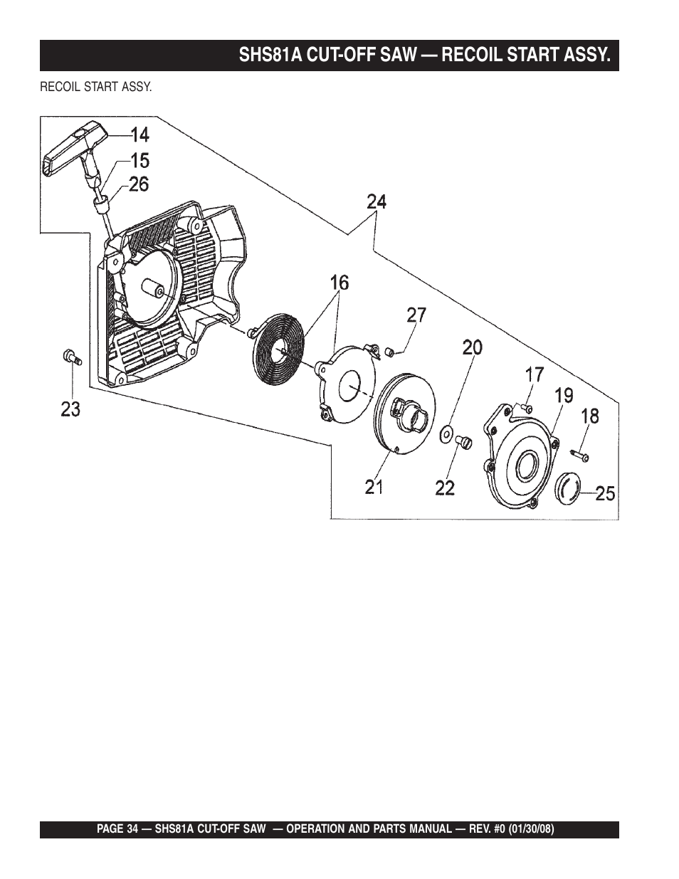 Shs81a cut-off saw — recoil start assy | Multiquip Stow SideWinder Cut-Off Saw SHS81A User Manual | Page 34 / 68