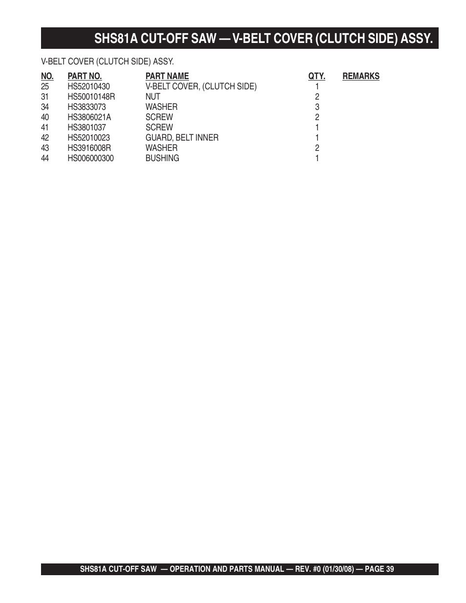 Multiquip Stow SideWinder Cut-Off Saw SHS81A User Manual | Page 39 / 68