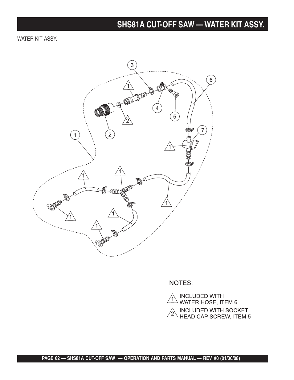 Shs81a cut-off saw — water kit assy | Multiquip Stow SideWinder Cut-Off Saw SHS81A User Manual | Page 62 / 68