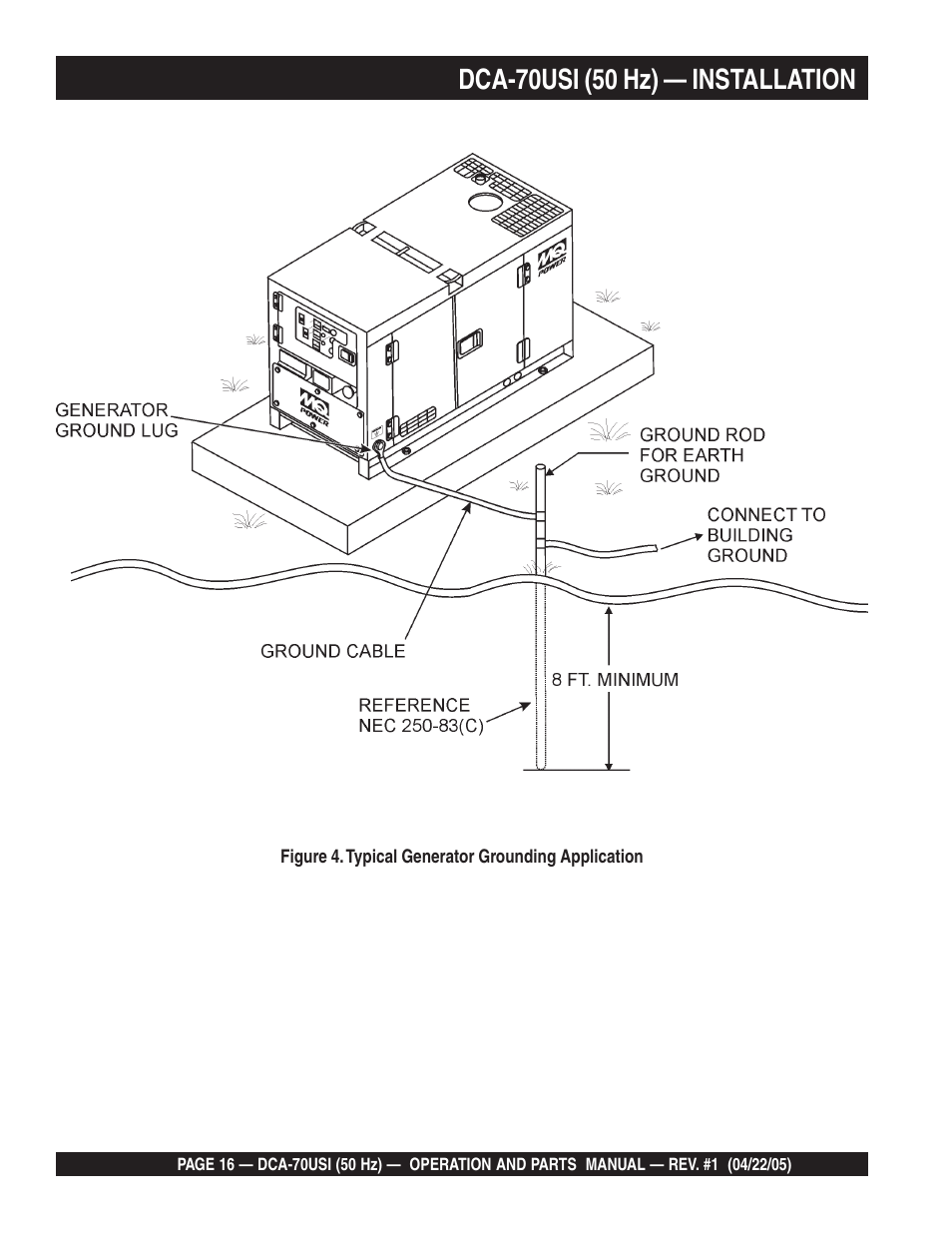 Dca-70usi (50 hz) — installation | Multiquip MQ Power Ultra-Silent 50 Hz Generator DCA-70USI User Manual | Page 16 / 82