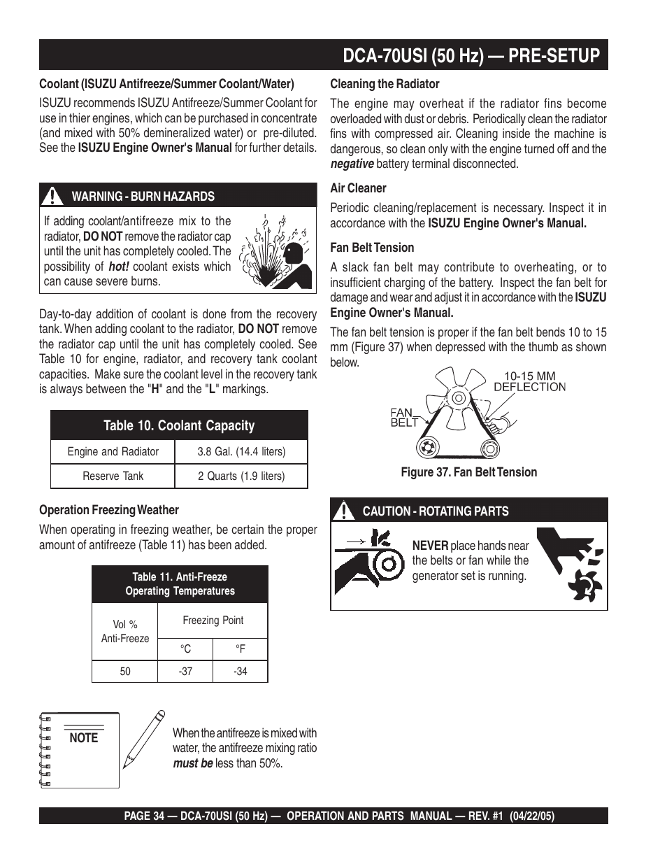 Dca-70usi (50 hz) — pre-setup | Multiquip MQ Power Ultra-Silent 50 Hz Generator DCA-70USI User Manual | Page 34 / 82