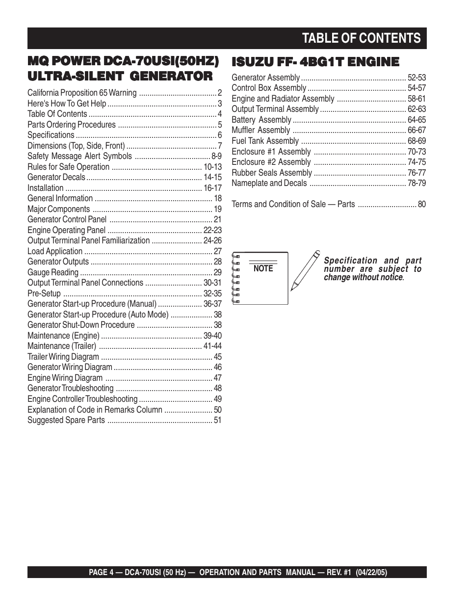 Multiquip MQ Power Ultra-Silent 50 Hz Generator DCA-70USI User Manual | Page 4 / 82